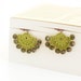 Crocheted Earrings Apple Green OOAK Varnished Hoop Hippie Boho Czech crystals Semicircle Hittites Twin Idol Goddess