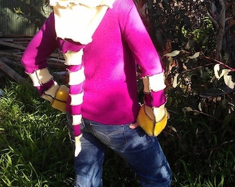 ON SALE...yellow magenta..... eco pixie, elf coat hoodie