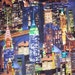 NYC New York City Glitter Lights Color White Cotton Fabric