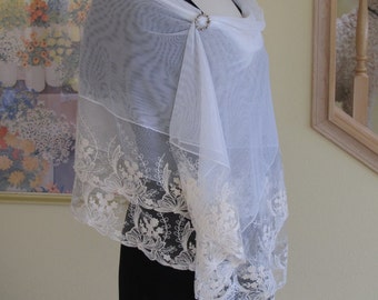 lace shawl, wrap, bridal shawl, wedding shawl, ivory lace shawl