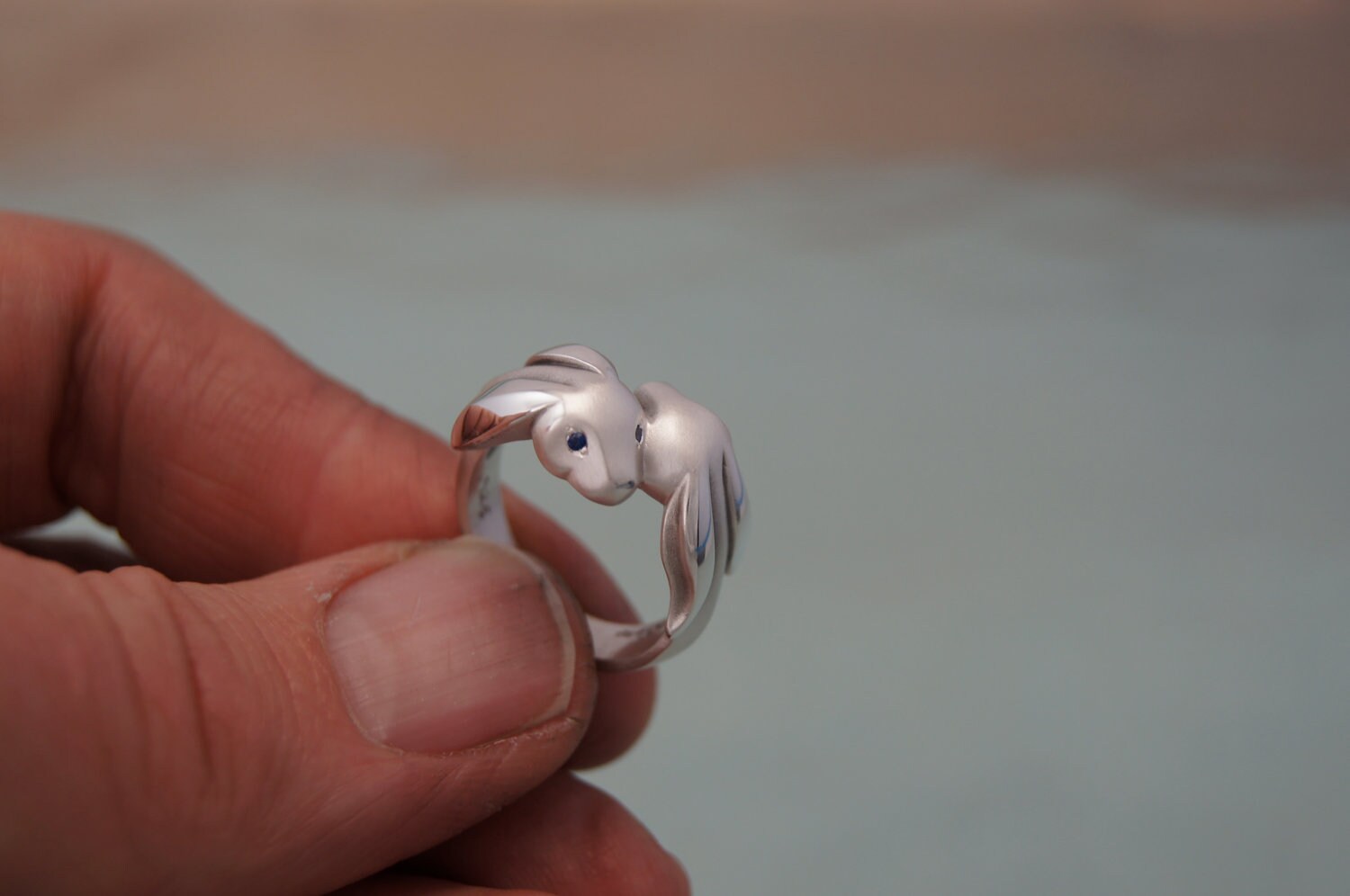 bunny love ring sterling with blue and pink by Michaeltatom