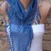 Blue Scarf - Cotton Scarf - Cowl with Lace Edge Gift Ideas for Her Women Fashion Accessories