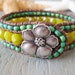 SALE 15% OFF -OOAK leather cuff bracelet 'Margaritaville' chartreuse lime green, hibiscus flower, lemon-lime, surfer girl, ready to ship