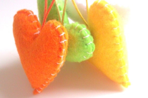 Wedding/party Hearts Decorations - fresh, summer, white, yellow, orange, green - Set of 4 - Ornaments/favors/decor/gifts Il_570xn