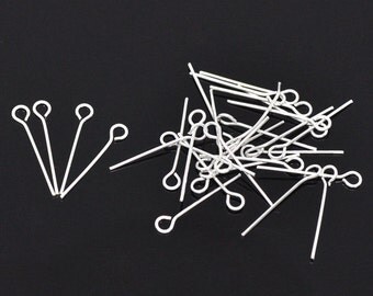 1000 Silver Plated Copper Eye Pins Findings 18mm Wholesale bulk package 22 gauge wire 0.75" long . pin0036