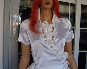 satin top romantic double-breasted white top wedding top reconstructed ready to ship by golden yarn