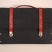 Briefcase 13 MacBook Pro / Air sleeve black synthetic felt with red leather straps and handle made by SleeWay