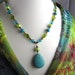 Statement necklace turquoise lime green peridot beaded wire wrapped neon green copper gemstone necklace