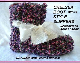 Instant Download PDF Crochet Pattern SLIPPERS, boot style slippers SPP78, newborn, toddler, children, teens, adult, men, women, unisex