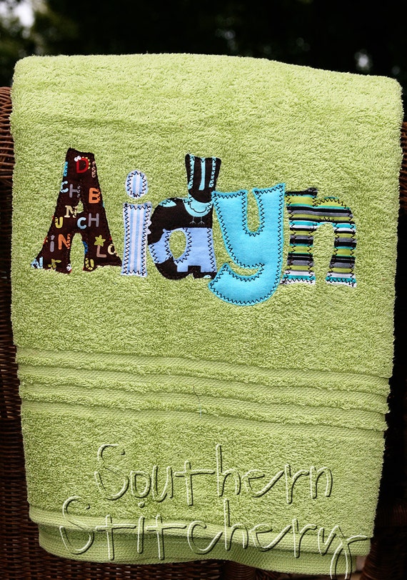 Items similar to Applique Name Towel Monogram Personalized Bath Towel