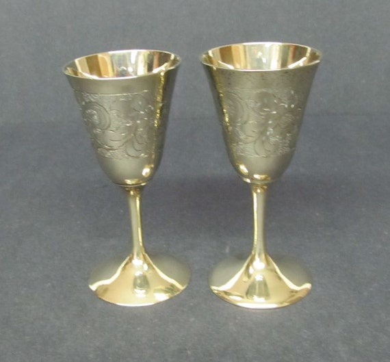 German Silver Wine Cordial Stem Glasses Pair Toast Glass