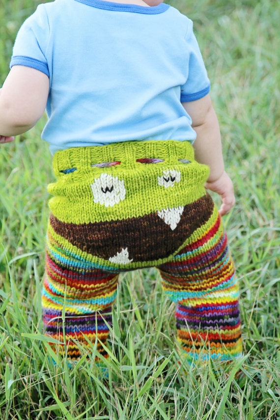 Monster Zombie Pants Longies Eco Friendly Wool Hand Knit
