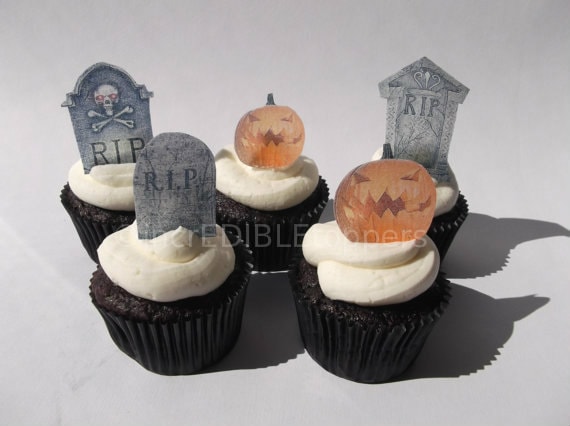 halloween tombstone cupcake toppers 12 edible decorations halloween wedding dia de los muertos - Edible Halloween Decorations halloween tombstone cupcake toppers 12 edible decorations halloween wedding dia de los muertos - Edible Halloween Decorations