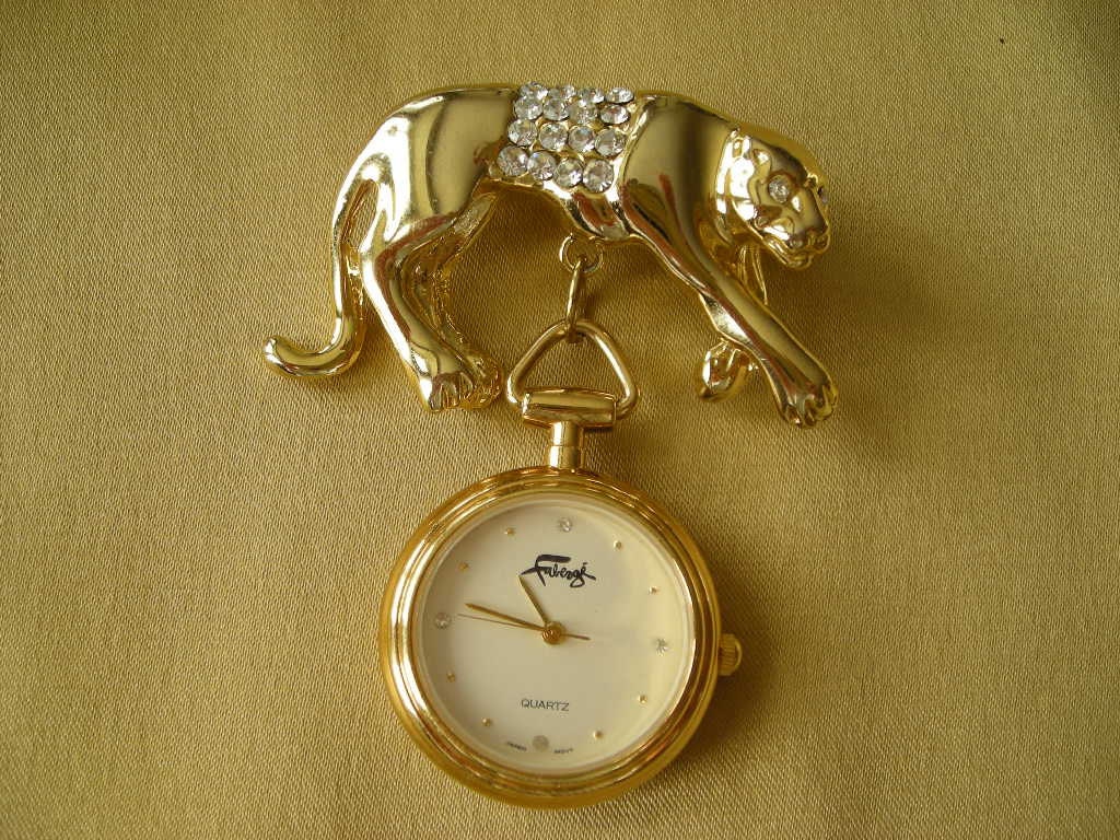 Vintage FABERGE Panther Lapel Watch Pin Brooch 1980s Fierce