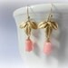 Coral tulip earrings - carved bamboo pink flamingo coral beads gold peach blush goldplated leaves gift for her everyday jewelry