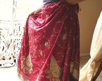long silk skirt maroon with jari embroidery, tatty princess, gypsy bohemian