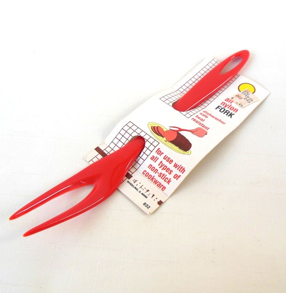 Nylon Ensar Kitchen Utensil Meat Fork Red Orange Plastic