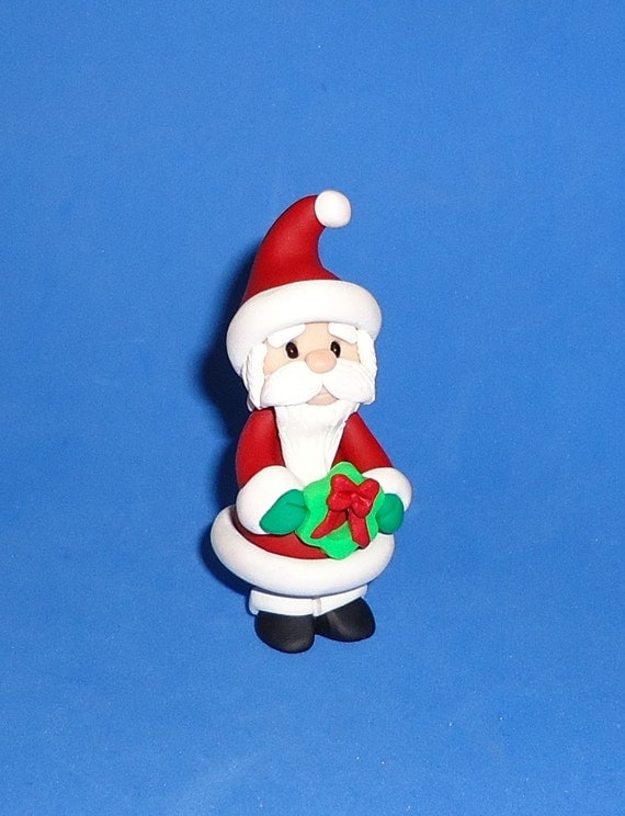 Polymer Clay Santa Claus with Wreath by JHMiniatures on Etsy