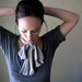 Striped Neck Bow - All in One Womens Head Scarf, Hair Wrap, Headband - Sash - Nautical - Denim Blue, Tan, Straw Stripes