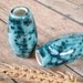 Glazed Ceramic Macrame Beads-4 Lg Blue Multi Oval Shaped-Handcrafted-Ocean Mist-TO4-13