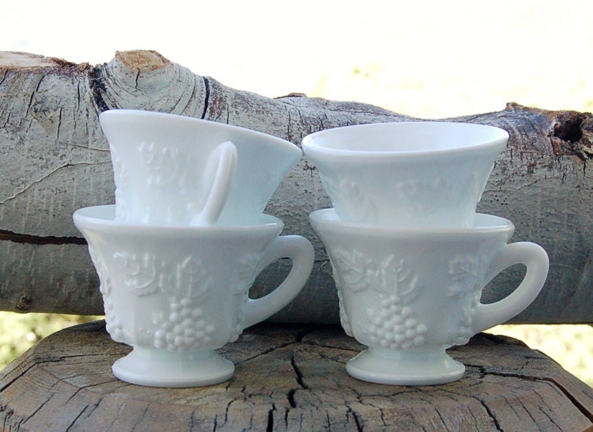 Vintage Milk Glass Tea Cups Set of 4 by BehindTheHiddenDoor