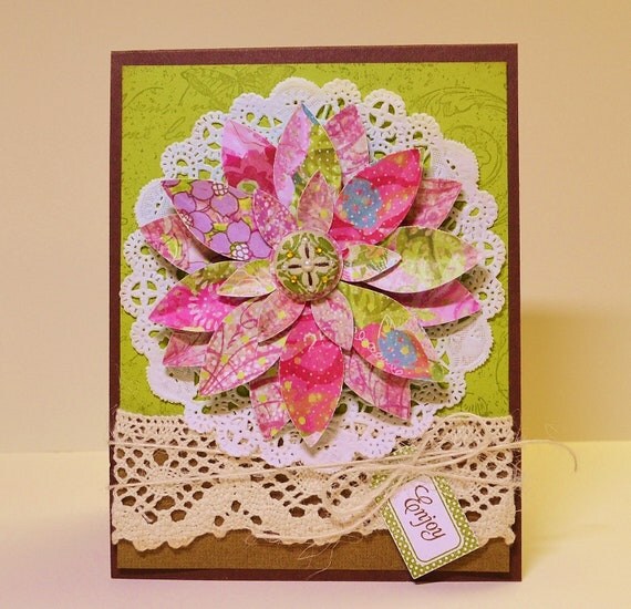 Vintage Pink Flower Handmade Card Birthday Wedding All