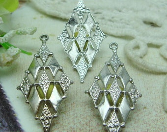 10 Pcs Silver Plated Filigree Charms.15 X 32 MM