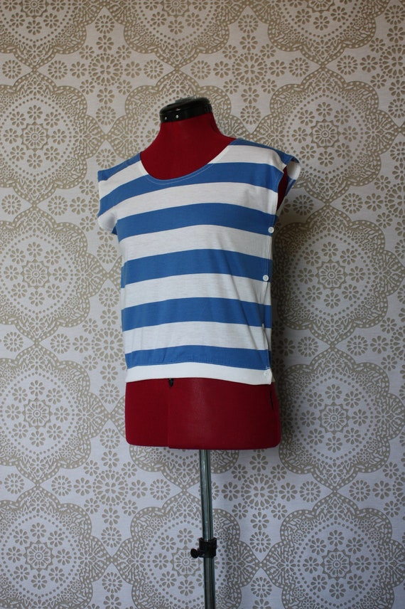 Vintage 1980's Blue and White Nautical Stripe by pursuingandie