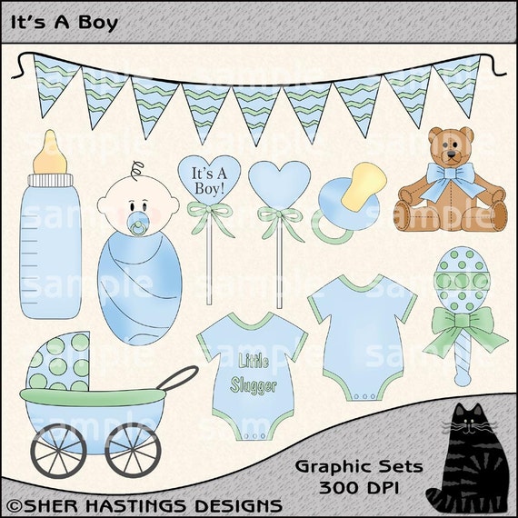 Items similar to It's A Boy Clipart and Graphic Set, Baby Clipart, Baby ...