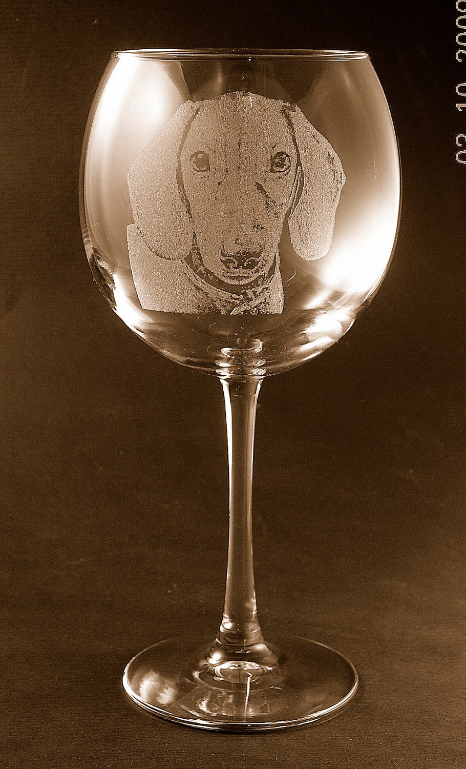 Etched Dachshund on Large Elegant Wine Glass set of 2
