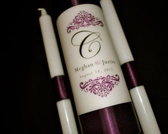 Wedding Unity Candles, Unity Candle, Weddings, Wedding Candle, Monogram Unity Candle, Eggplant Wedding