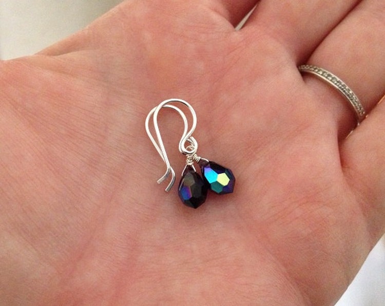 Teardrop Iridescent Faceted Glass Earrings By Tangerinedesignetsy 7589