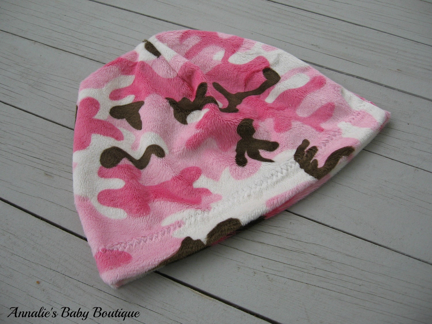 Pink Camo Camouflage Minky Beanie Hat by annaliesbabyboutique