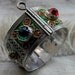 MOROCCAN Silver Vintage Cuff Bracelet. Traditional Enamel Technique. Fastens with PIN.