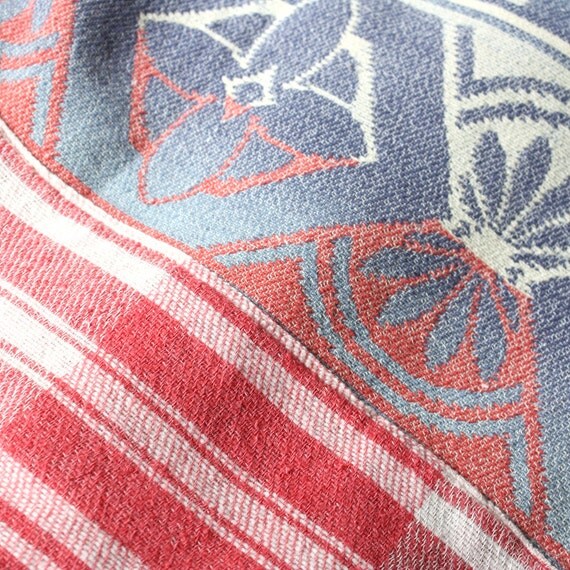 Vintage Cotton Camp Blanket Red White and Blue