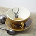 Porcelain Dark Amber Stag Beetle Tea Cup and Saucer
