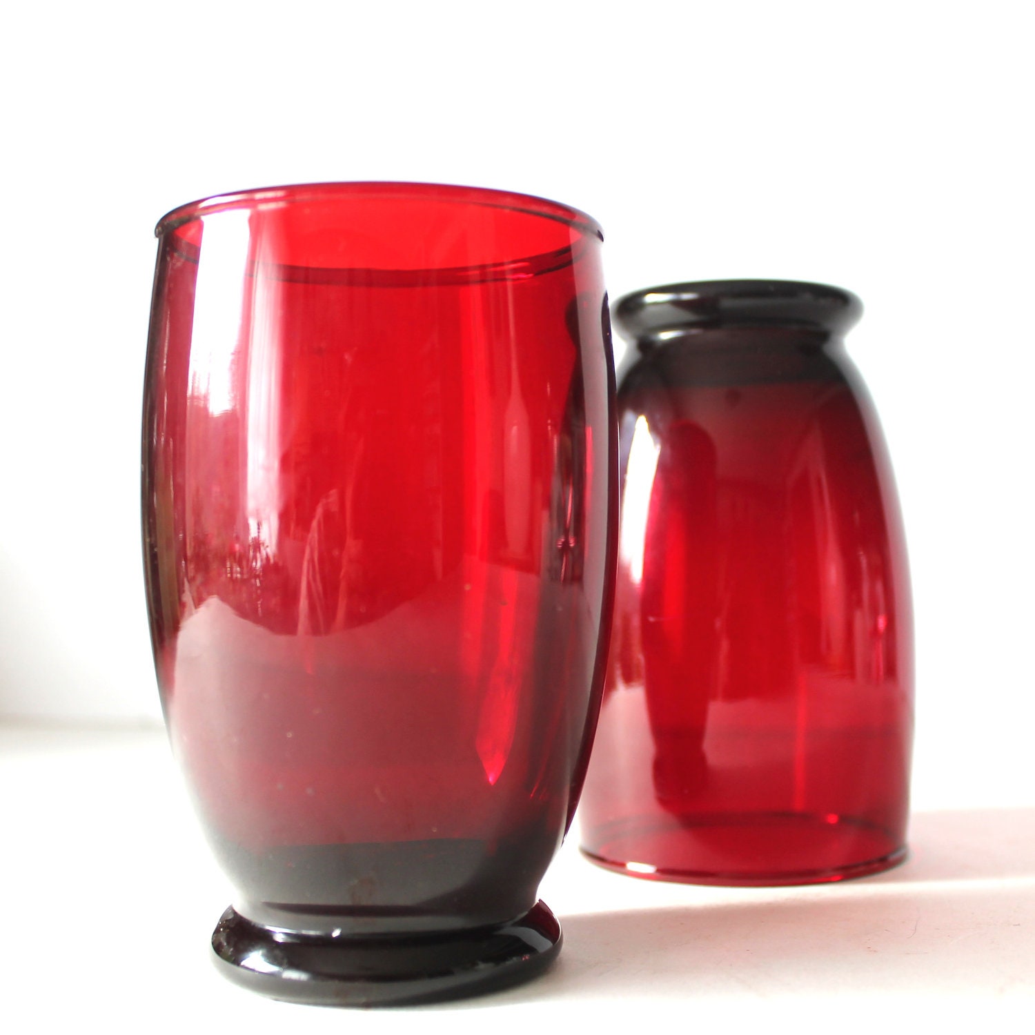 tumblers etched Glass Red Vintage Ruby Tumblers