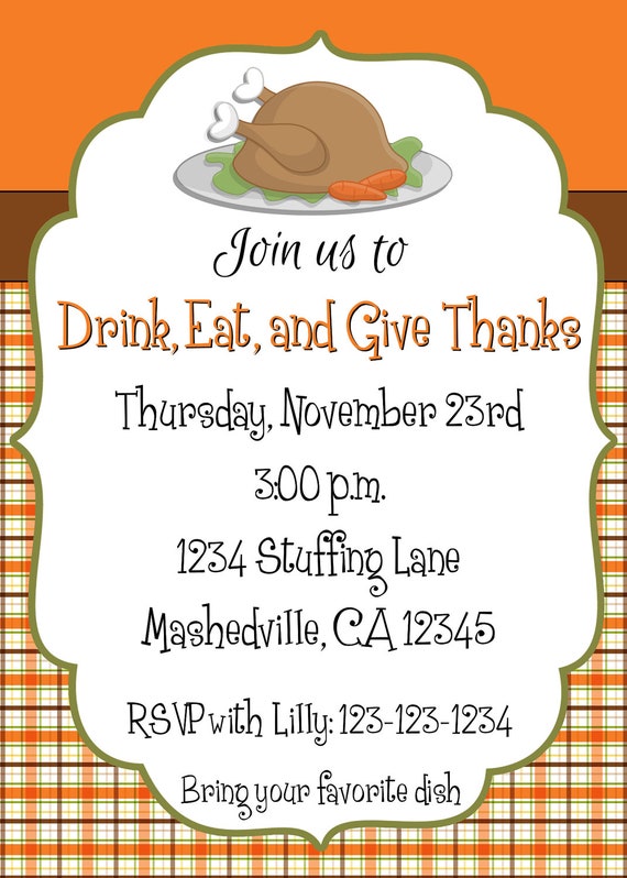 Items similar to Thanksgiving Dinner Turkey Invitation Print Your Own ...