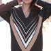 Chevron Striped Heather Grey Ivory Vneck Pullover Sweater - Vinnie