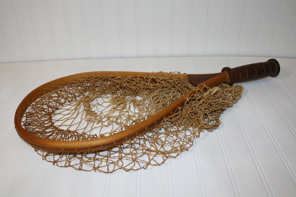 vintage wood fishing net