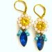 Bright flower Earrings - LE JARDIN Crystal Flowers-CZ vintage rhinestones-- Capri aqua rose yellow dangle earrings Handcrafted jewelry