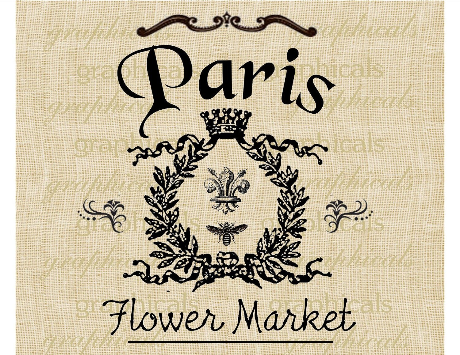 Download Vintage Paris flower market Crown Bee instant clip art Digital