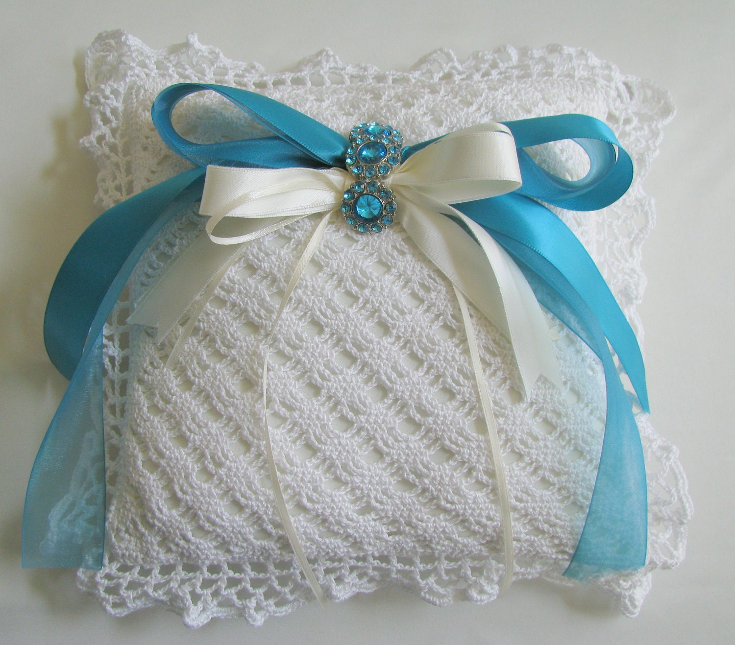 RING BEARER'S PILLOW Hand Crocheted Top Custom Made to