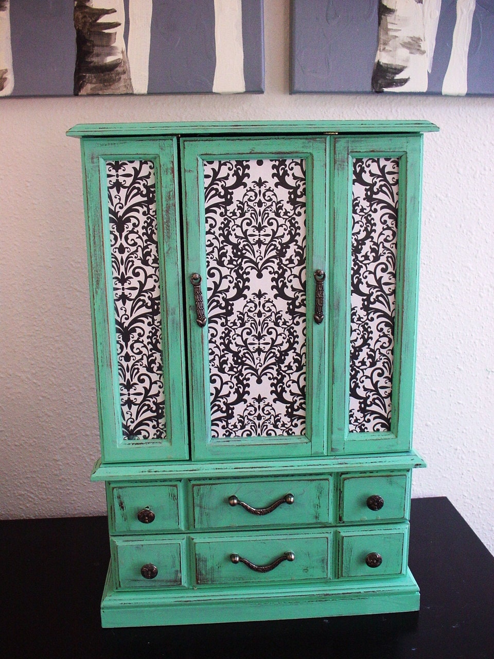 Beautiful Large Mint Green Wooden Jewelry Box by NJsDreamBoxes