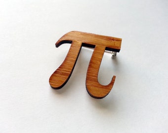 Pi Pin, Brooch, Jewelry in Bamboo 3.14159265 Pi Day