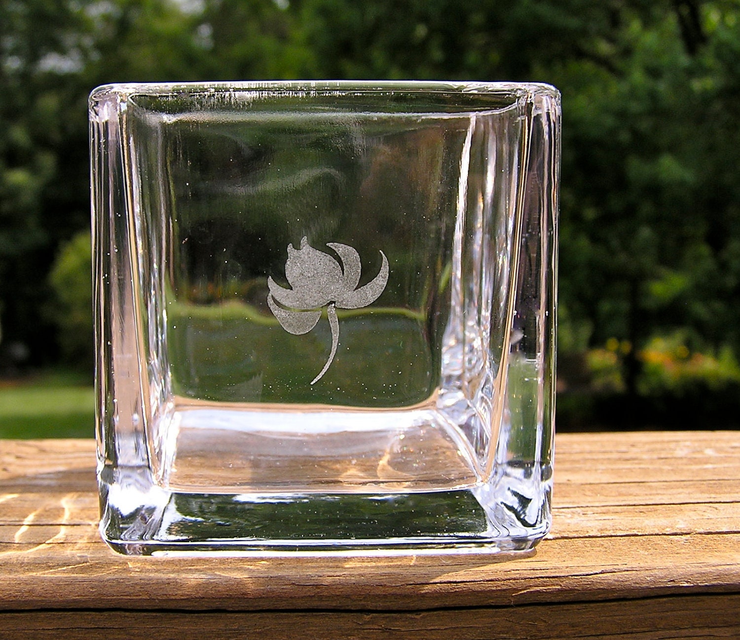 Glass Cube Candle Holder With Hand Etched by artsycreationsgalore