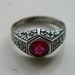 Vintage Art Deco Romantic Royal Elven Fairy Sterling Silver Ring with a Synthetic Raspberry Ruby Size 8