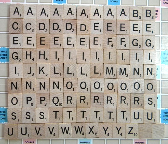 100 Newer Wood SCRABBLE Tiles Complete Set Mosaic Craft