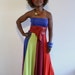 Summer dress, colourful rainbow colours. 8 panels all different colours. Dress stretches, is long and wears on either side.