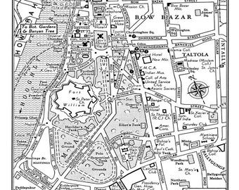 1949 Vintage Map of Downtown Calcutta Kolkata India 11x17 Print Poster